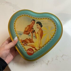 Antique Coca-Cola Heart Tin with Beach Scene